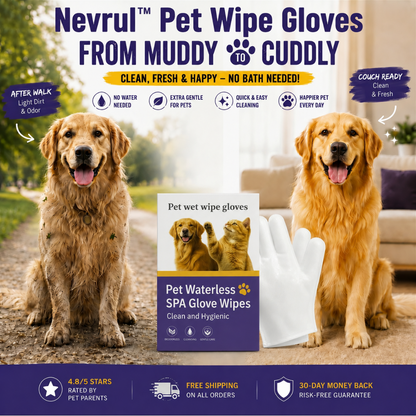 Nevrul™ No-Bath Pet Cleaning Mitts "Freshen Up Your Dog or Cat in Seconds — No Rinse Needed."
