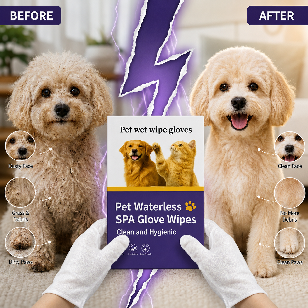 Nevrul™ No-Bath Pet Cleaning Mitts "Freshen Up Your Dog or Cat in Seconds — No Rinse Needed."