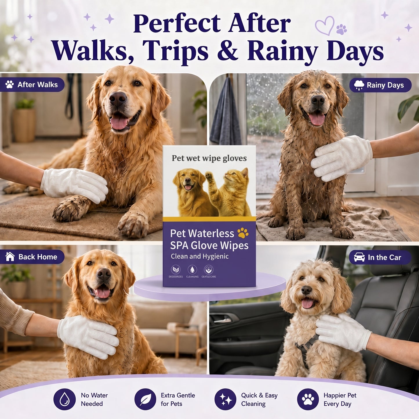 Nevrul™ No-Bath Pet Cleaning Mitts "Freshen Up Your Dog or Cat in Seconds — No Rinse Needed."