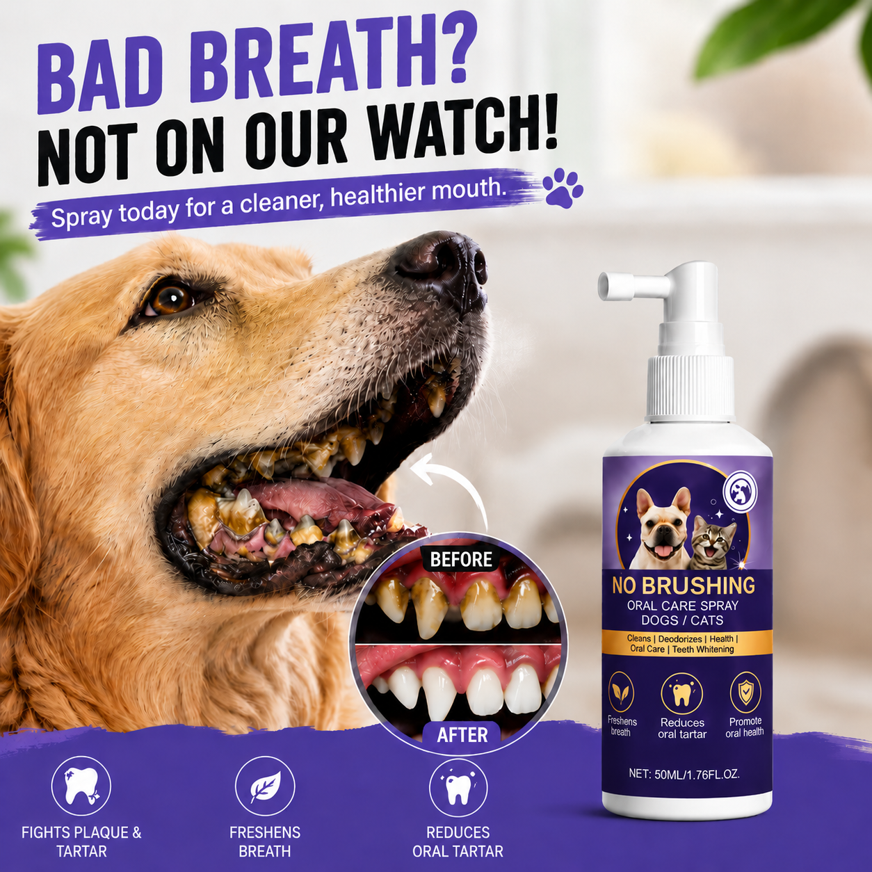 Nevrul™ 🍃No-Brushing Oral Care Spray for Dogs & Cats